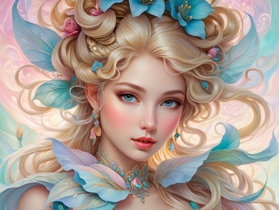 Ethereal Young Woman with Floral Accents and Jewelry