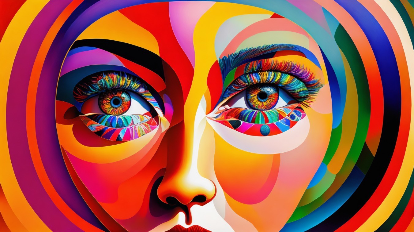 Vibrant Abstract Portrait with Detailed Eyes and Colors