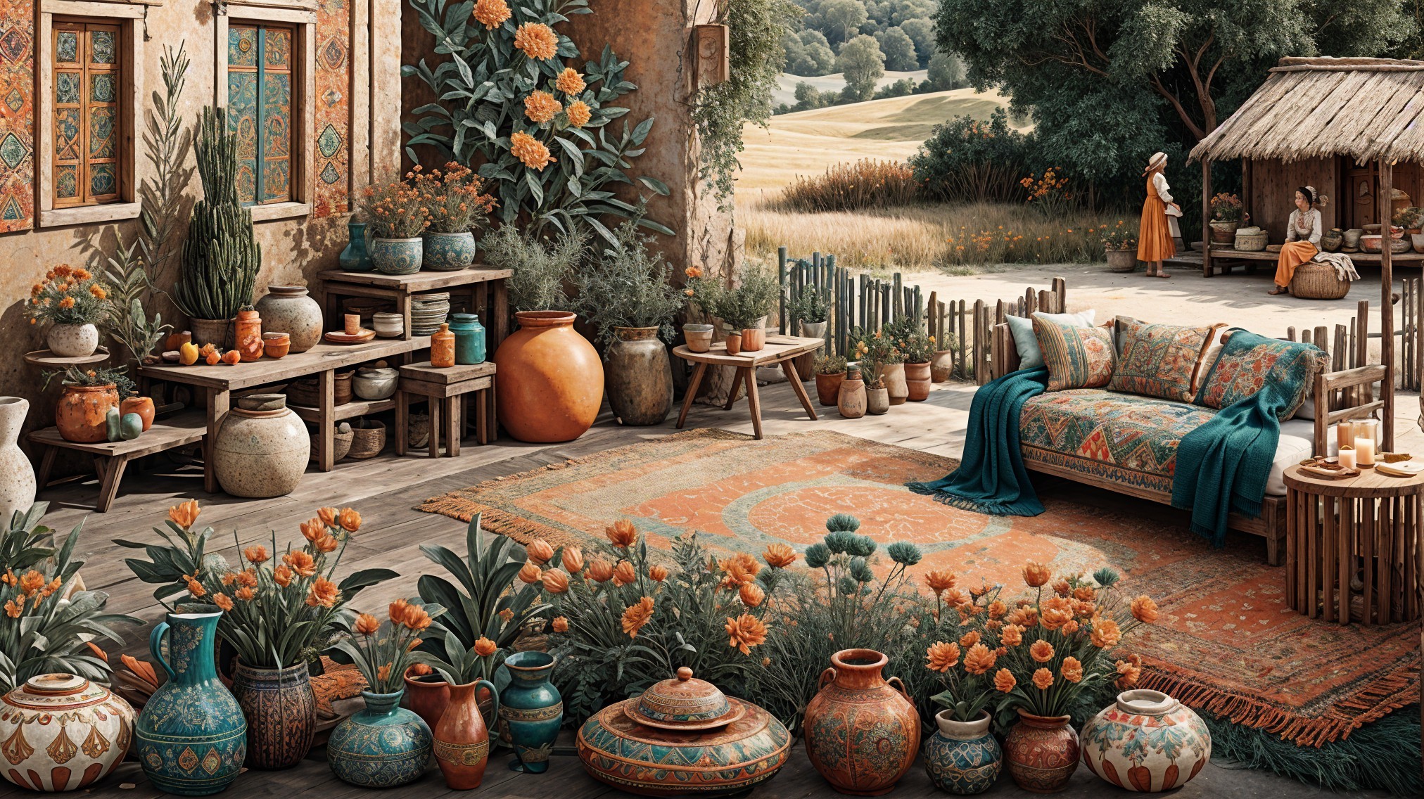 Cozy Outdoor Seating Area Surrounded by Lush Greenery