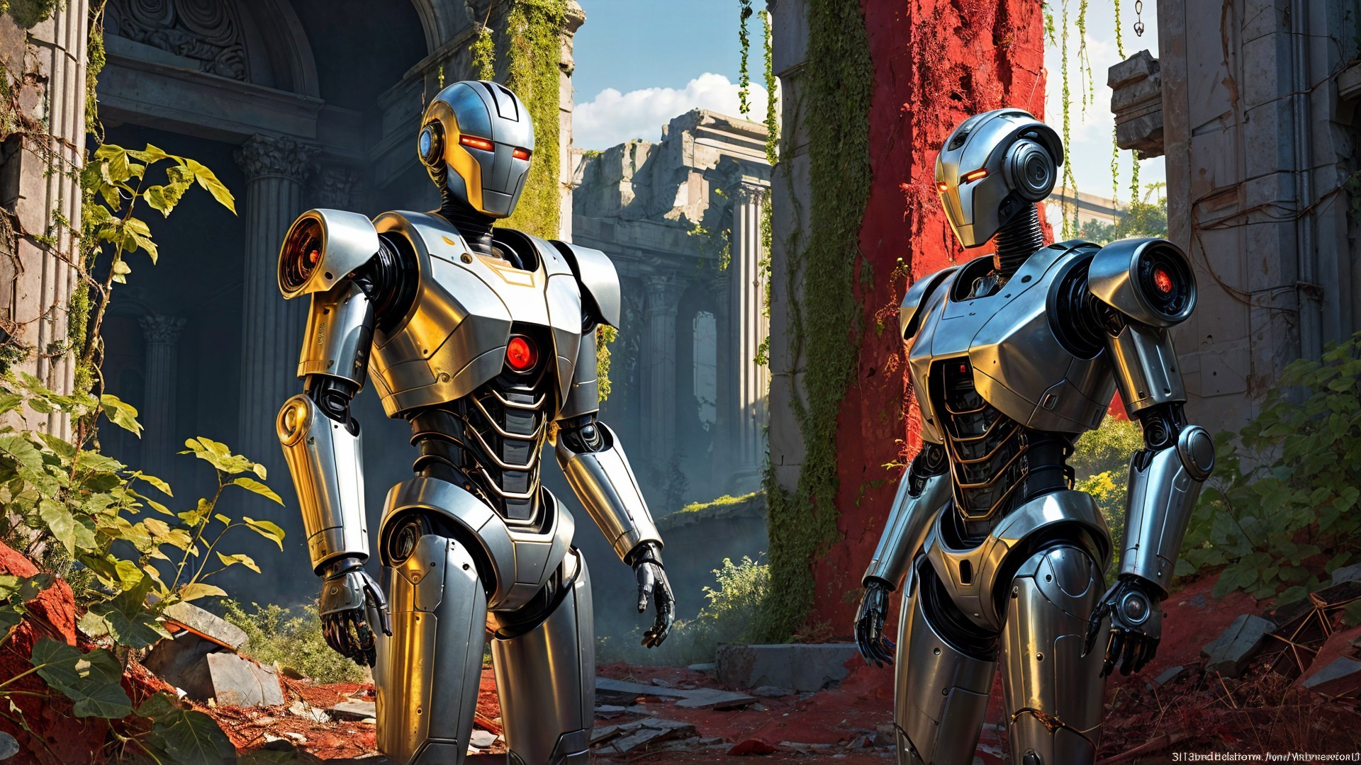 Humanoid Robots in a Post-Apocalyptic Landscape