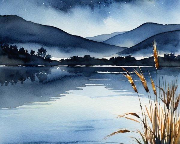 Tranquil Night Scene of a Lake Under a Full Moon