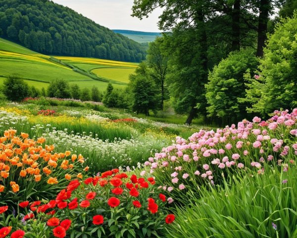 Vibrant Meadow Landscape with Colorful Flowers
