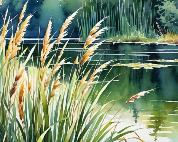 Tranquil Watercolor Landscape of a Serene Lake