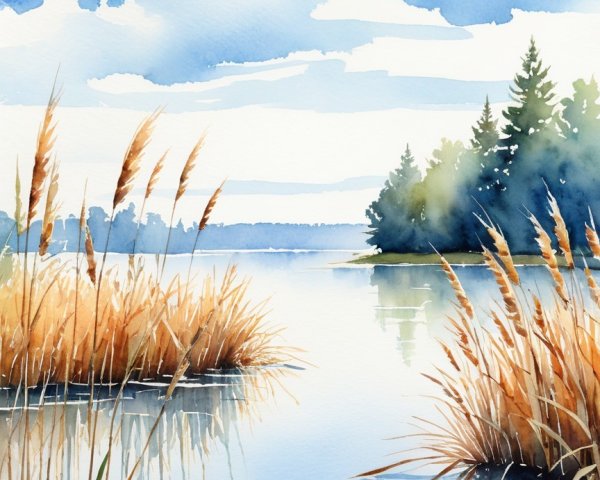 Tranquil Landscape with Water and Lush Greenery