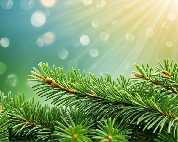 Close-up of fresh green pine needles with brown hints
