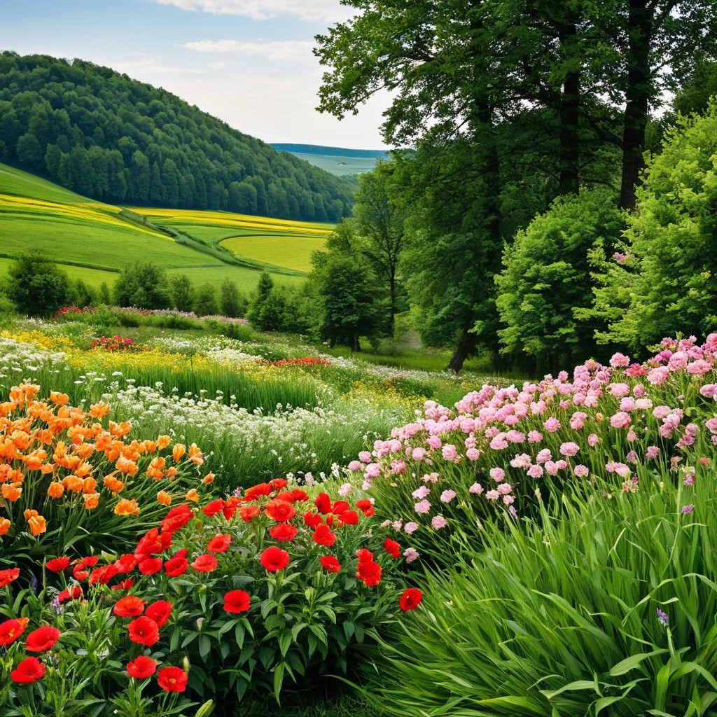 Vibrant Meadow Landscape with Colorful Flowers