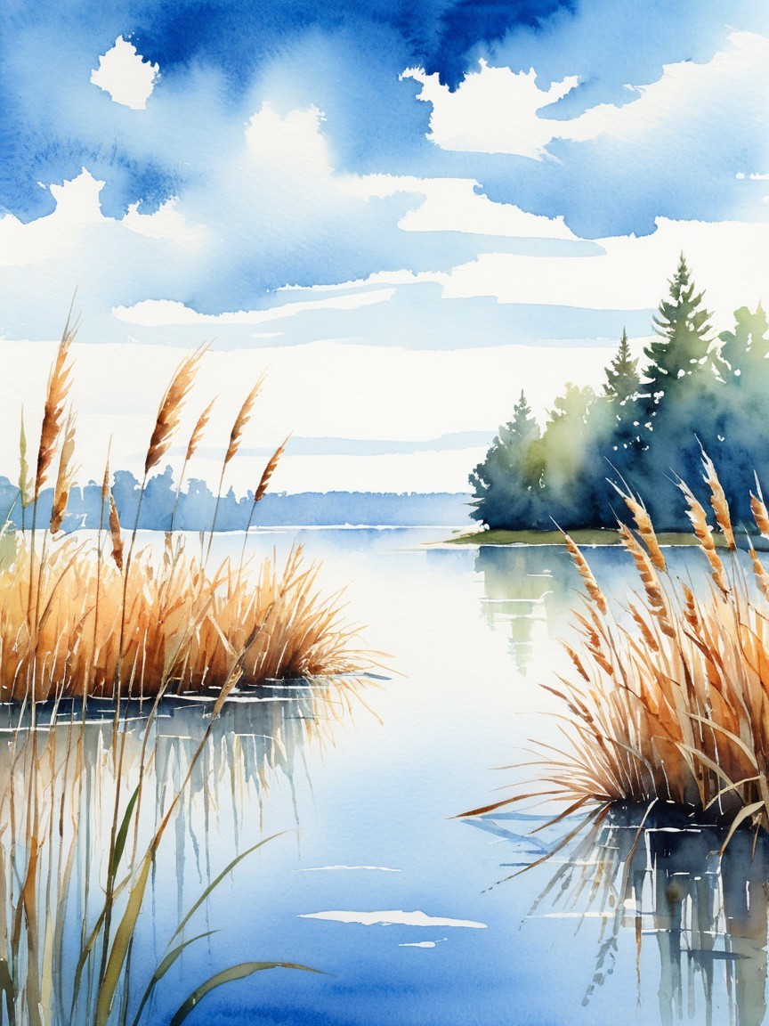 Tranquil Landscape with Water and Lush Greenery