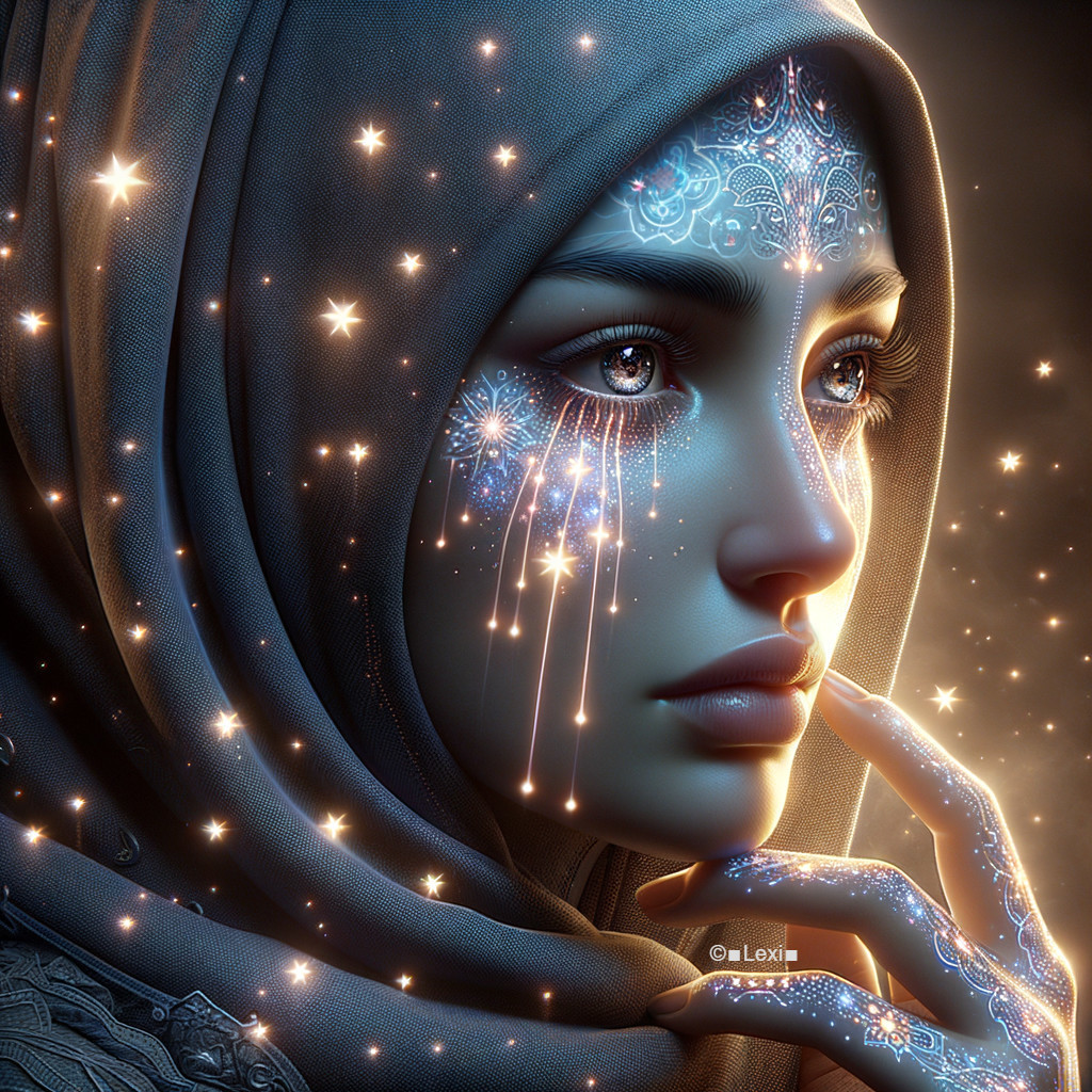 Portrait of a woman in an adorned hijab with stars