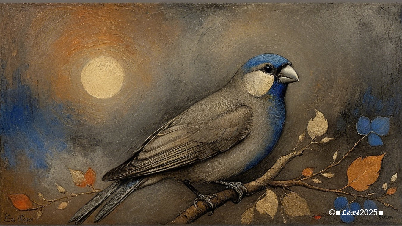 Gray and Blue Bird on Branch with Autumn Leaves