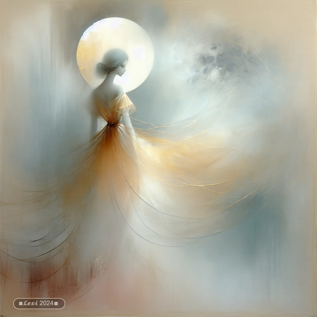 Ethereal figure in soft hues with misty background
