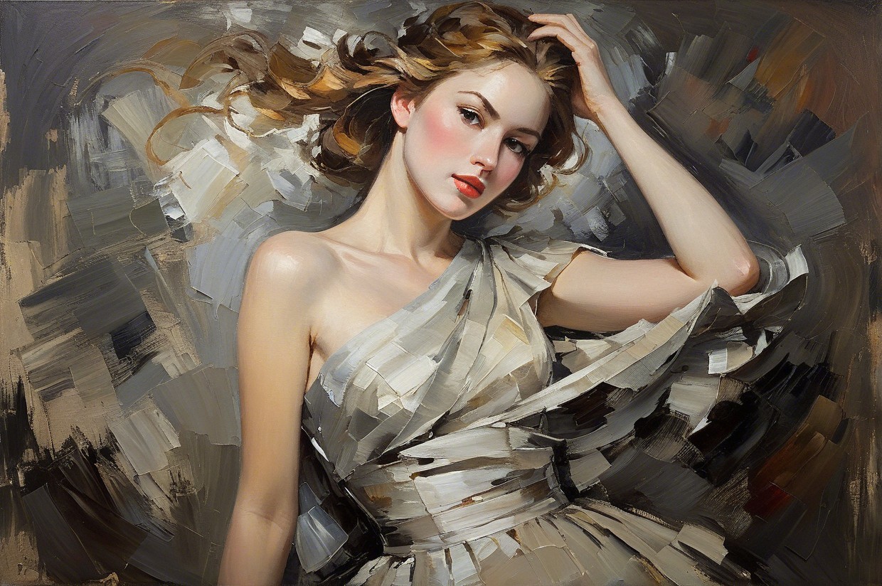 Elegant Portrait of Woman in Off-Shoulder Dress