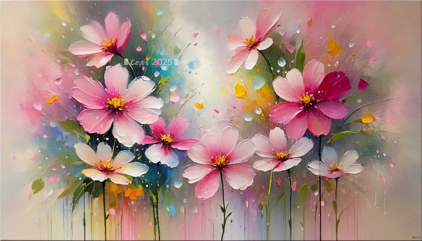 Vibrant Abstract Painting of Pink and White Flowers
