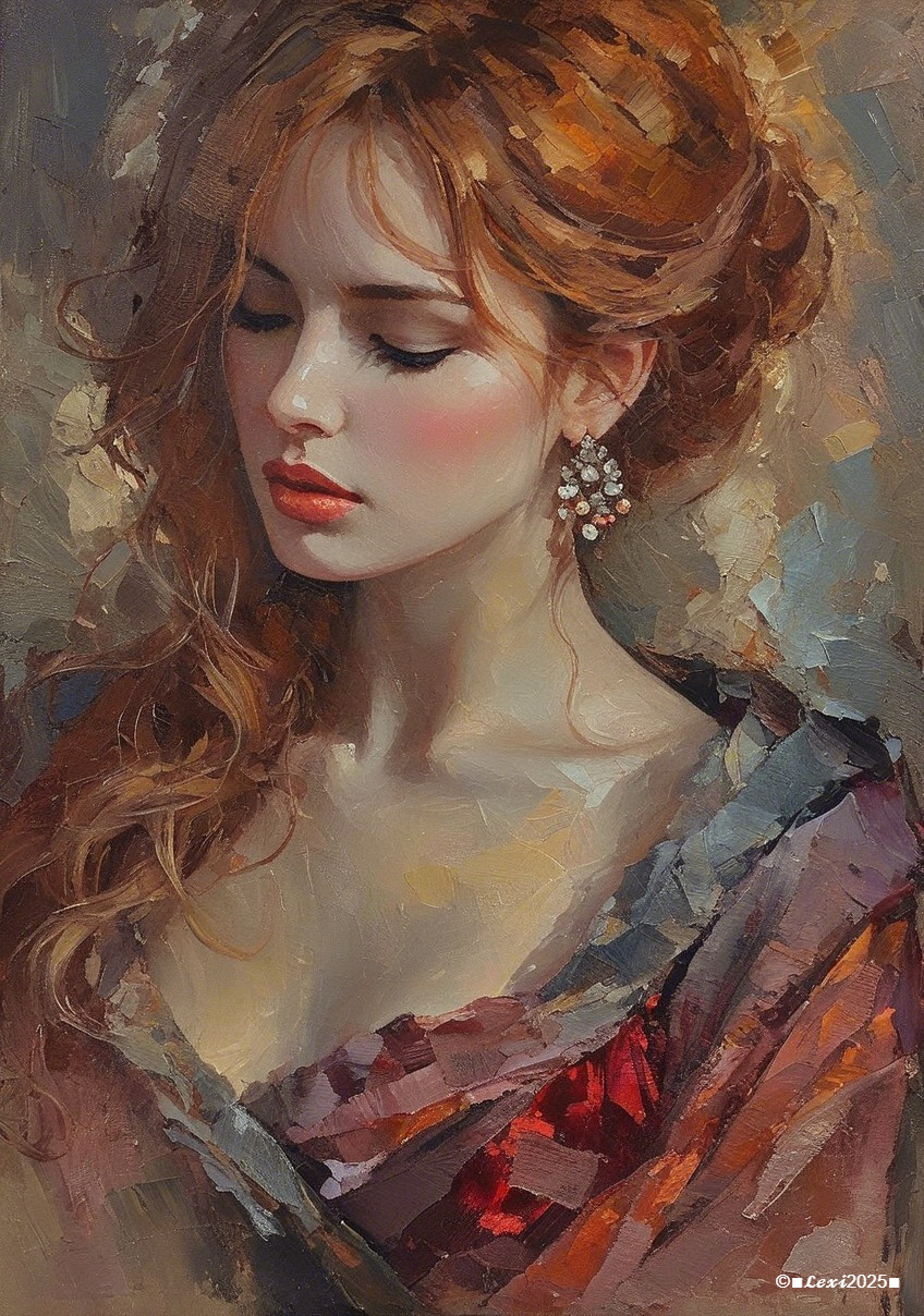 Young Woman in Contemplation with Auburn Hair