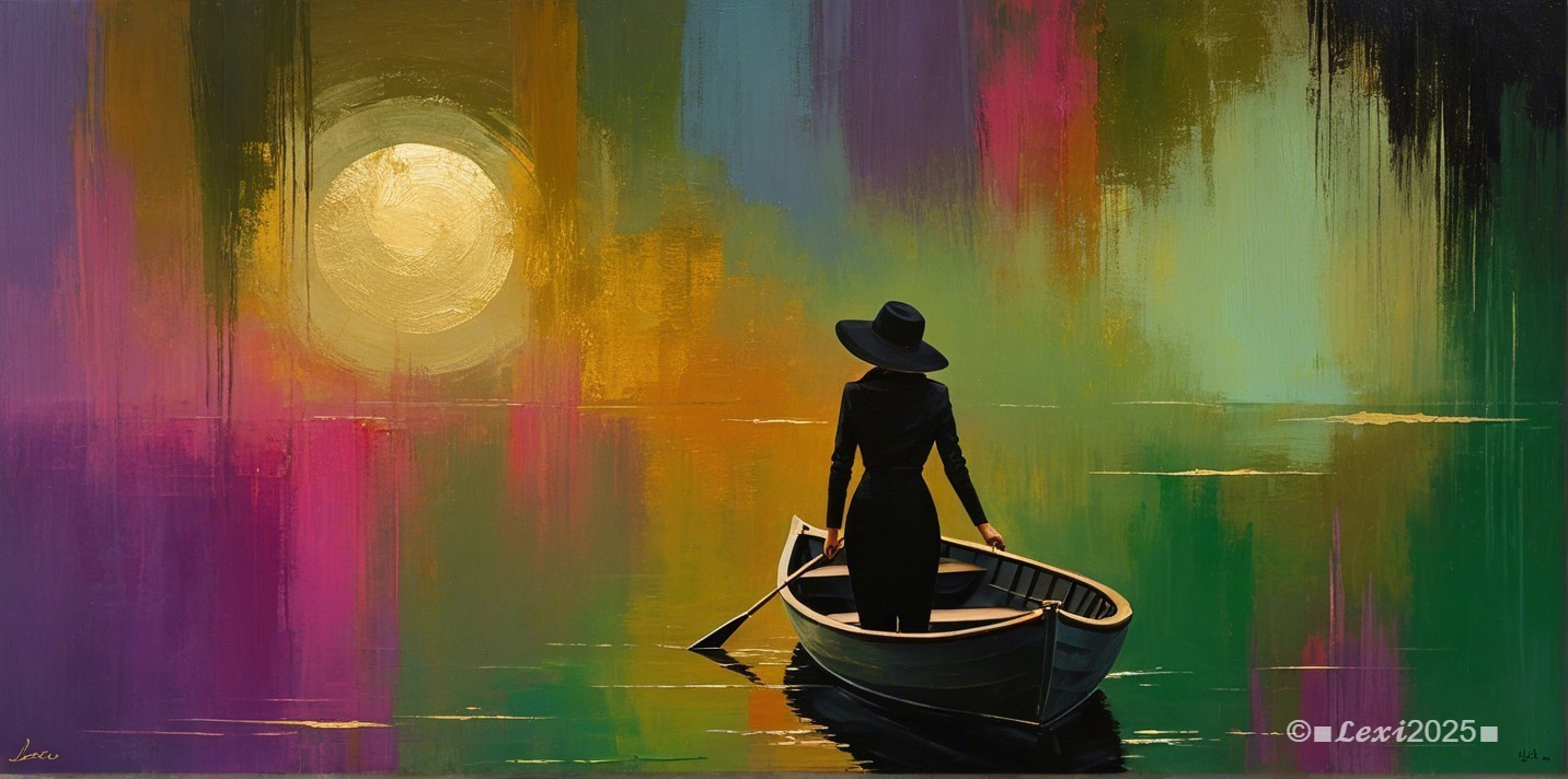 Solitary Rowboat Under Moonlight on Tranquil Lake