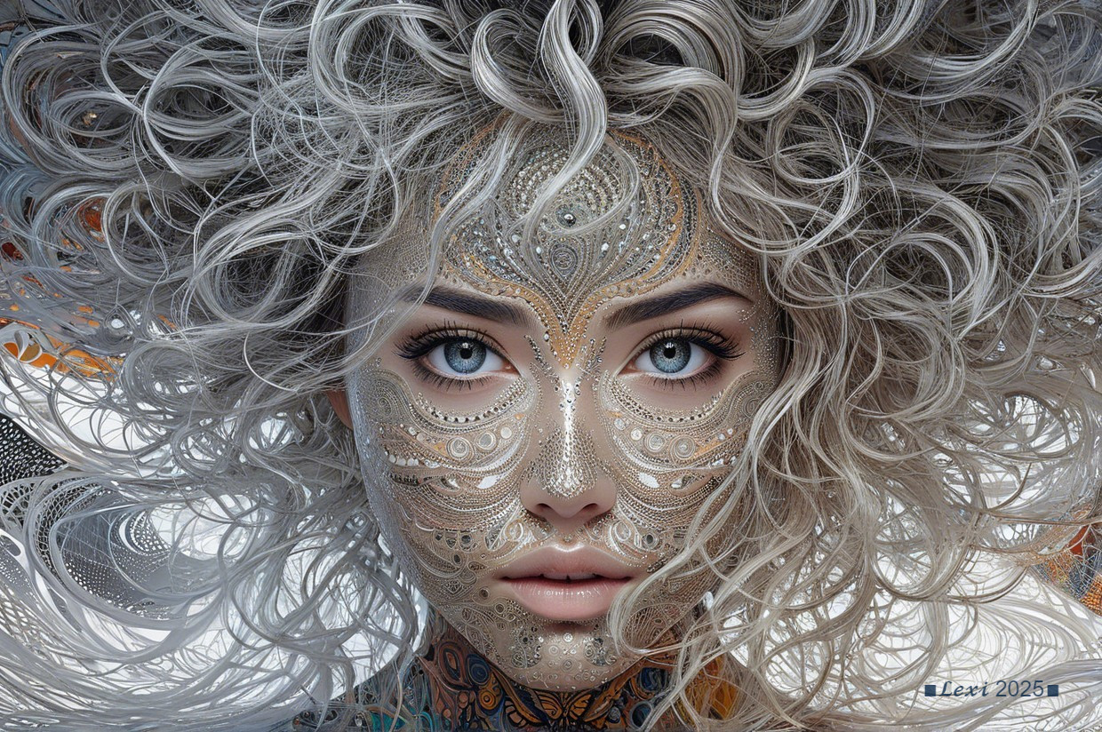 Portrait of a woman with ornate facial patterns