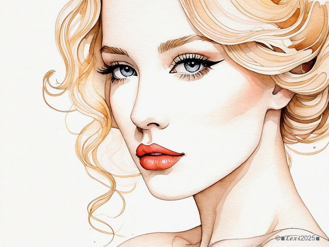 Watercolor Illustration of a Woman with Blue Eyes