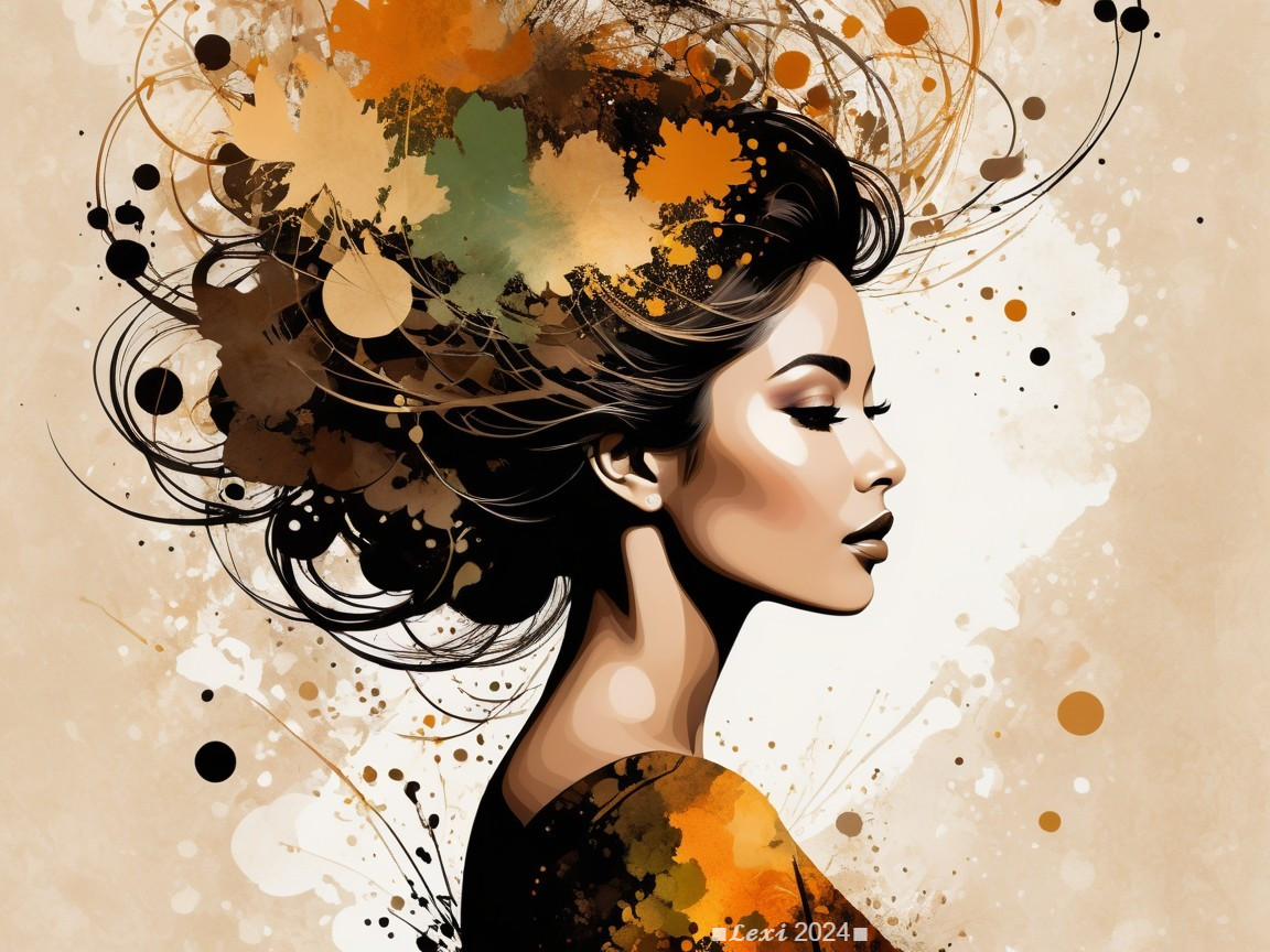 Stylized Profile Portrait of Woman with Colorful Shapes