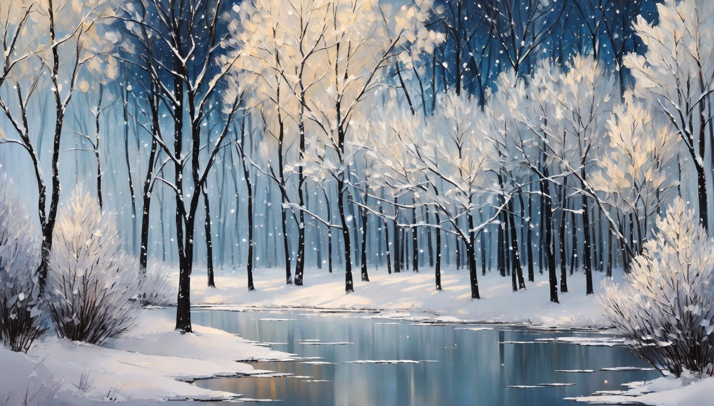 Impressionistic Winter Forest Painting at Dawn
