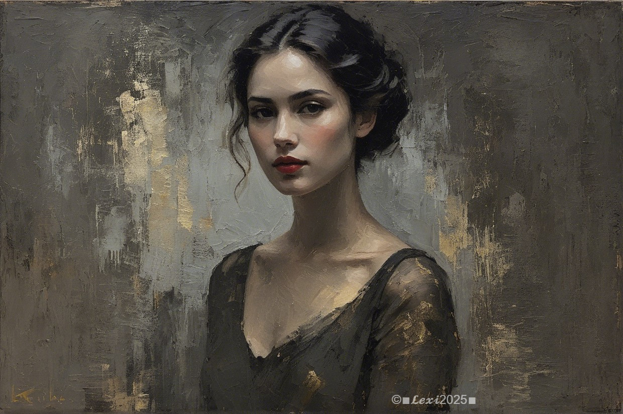 Portrait of a Young Woman with Dark Hair and Introspection