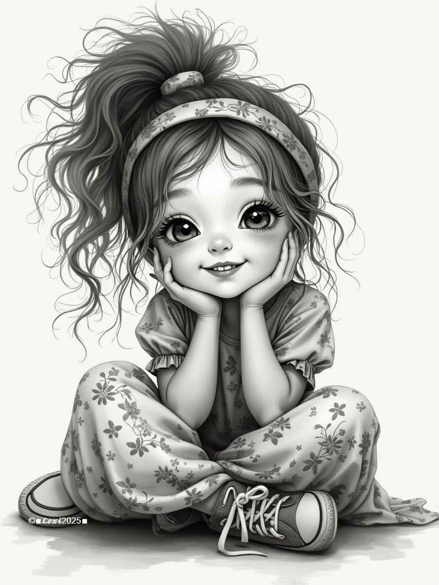 Whimsical Illustration of a Cheerful Young Girl