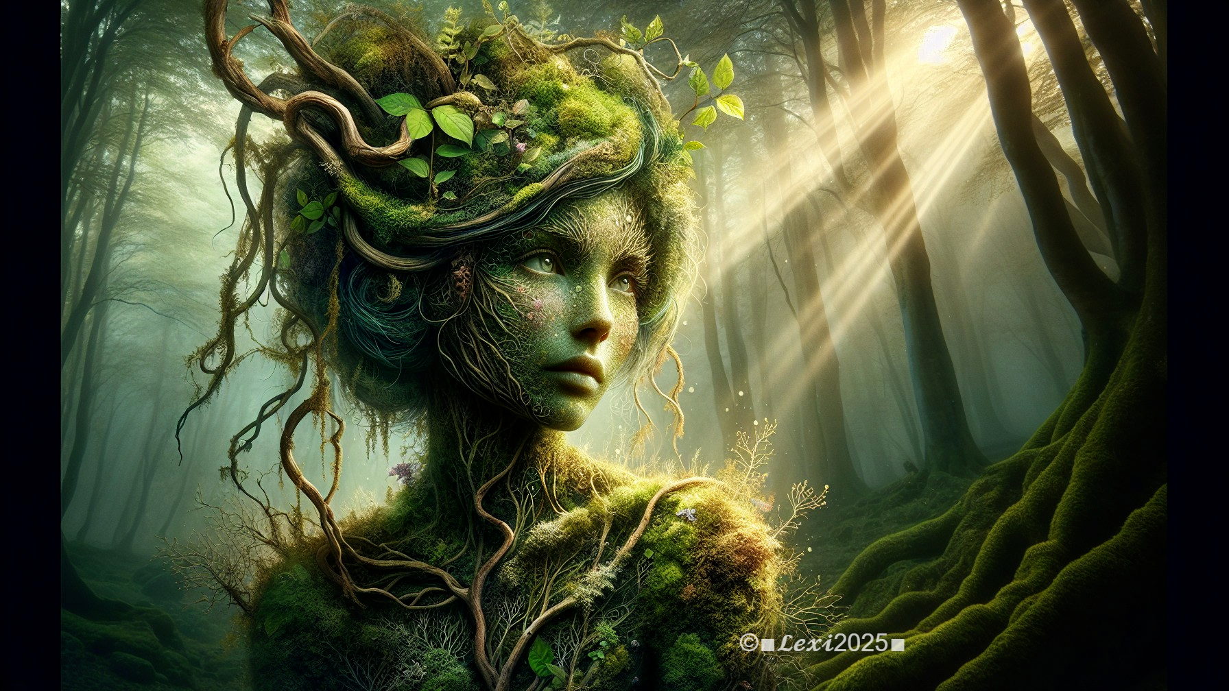 Mystical Forest Figure Blending with Nature Elements