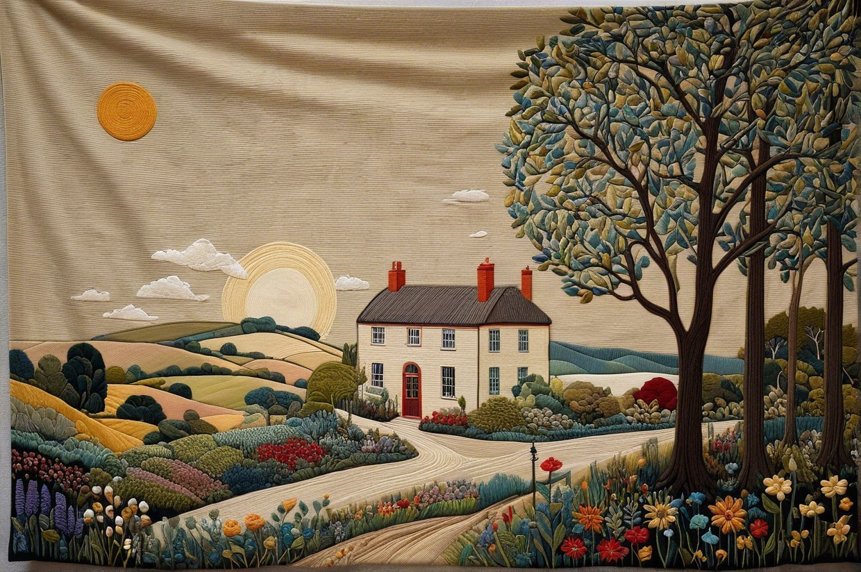 Serene Countryside Tapestry with Lush Landscape