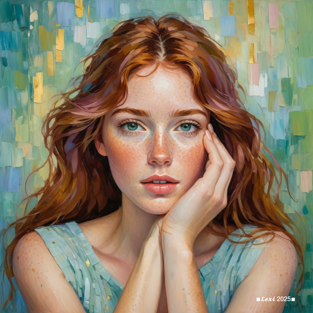 Portrait of a Young Woman with Red Hair and Freckles