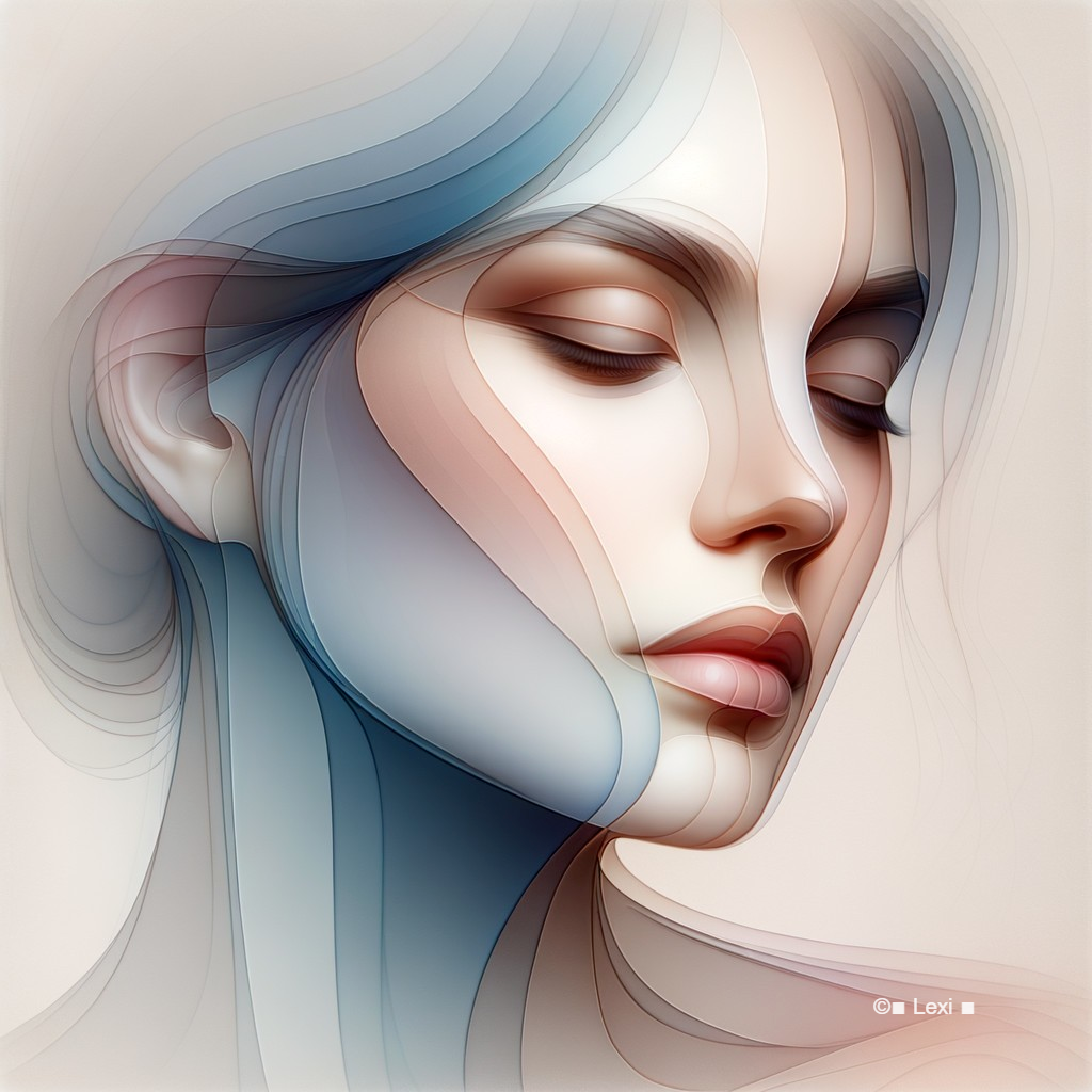 Stylized Portrait of a Woman in Blue and Peach Tones