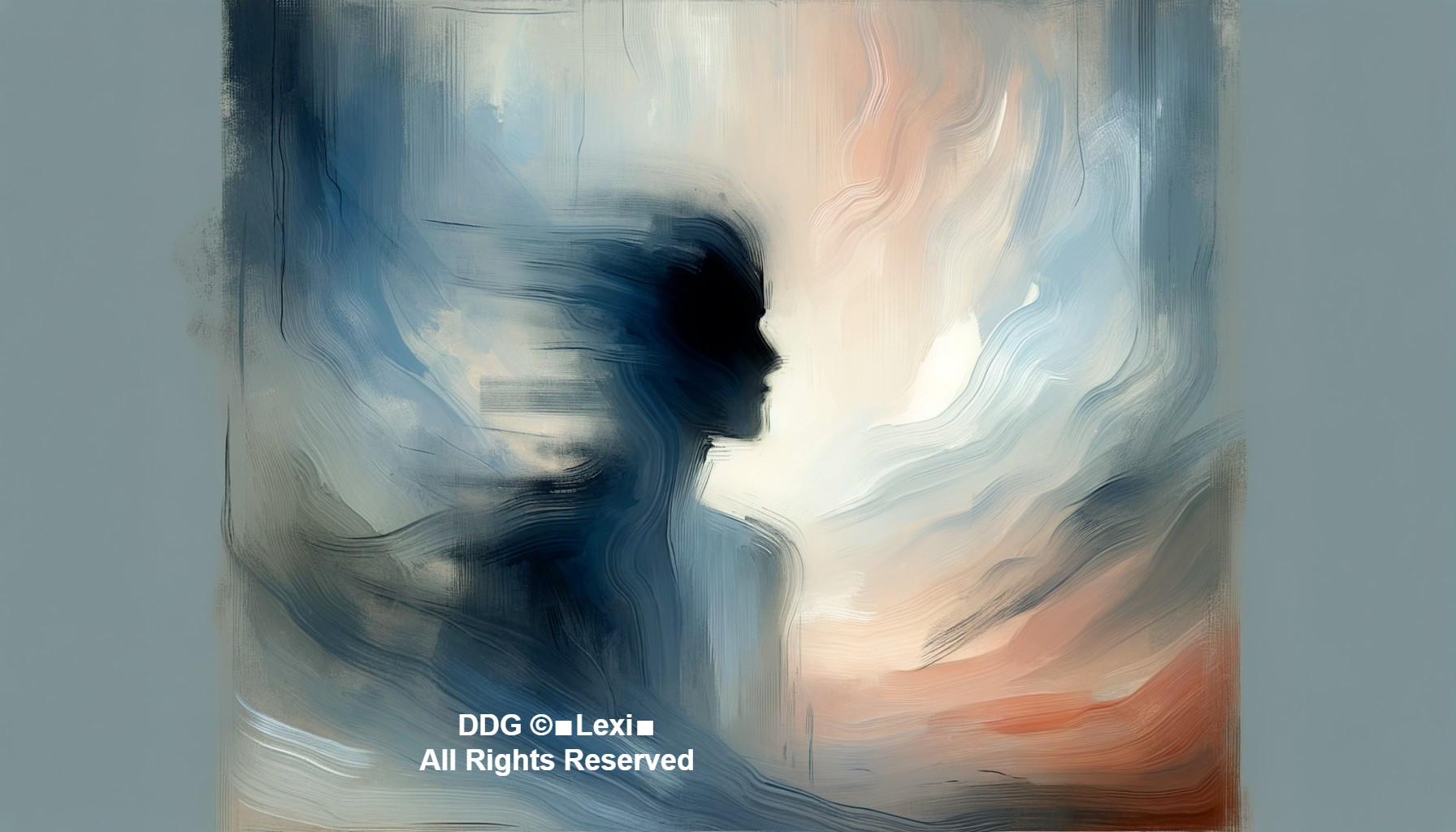 Abstract Painting with Blue, White, and Beige Hues