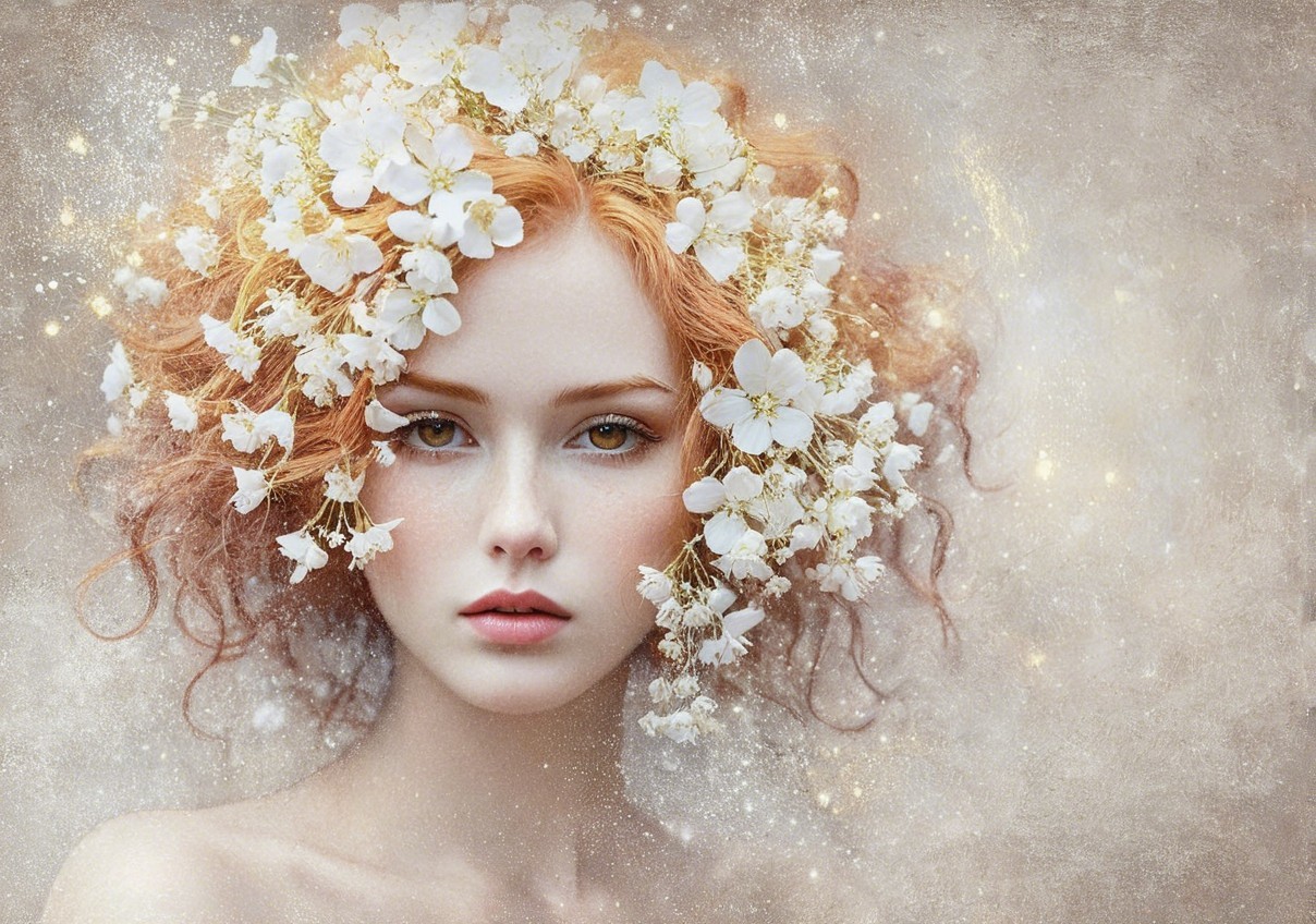 Portrait of a young woman with red hair and flowers
