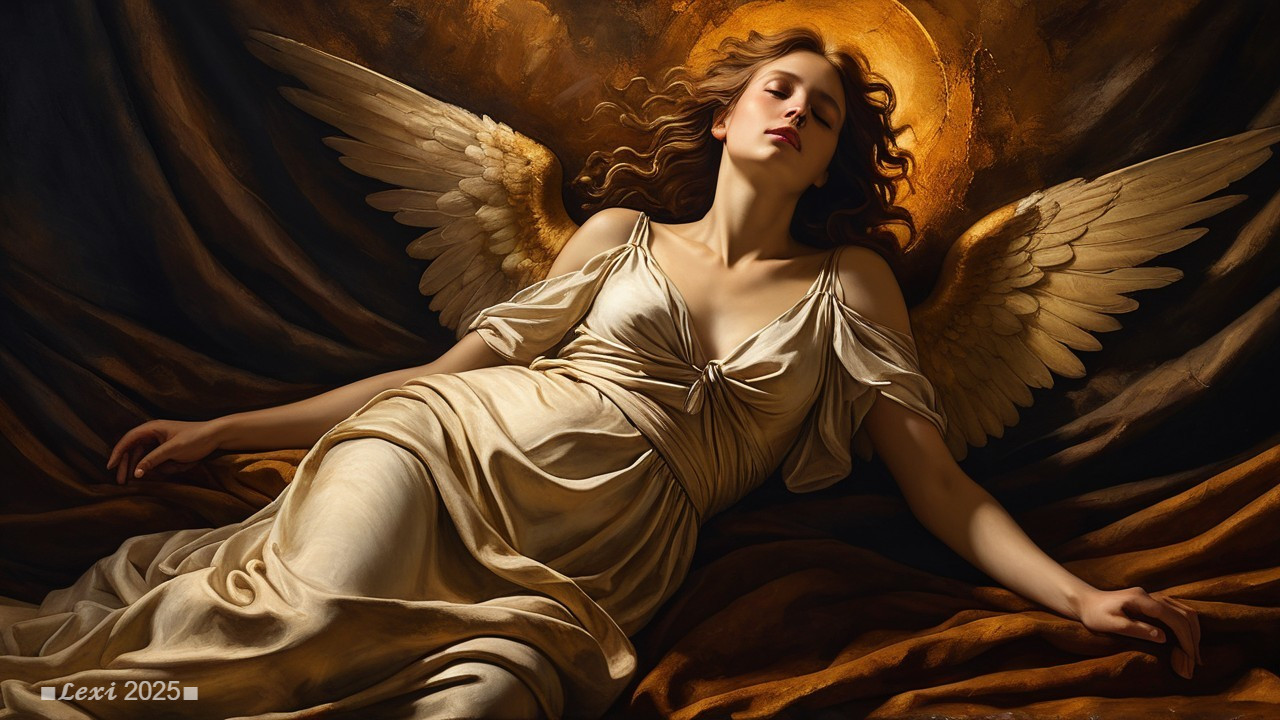 Angelic Figure in Cream Gown with Delicate Wings