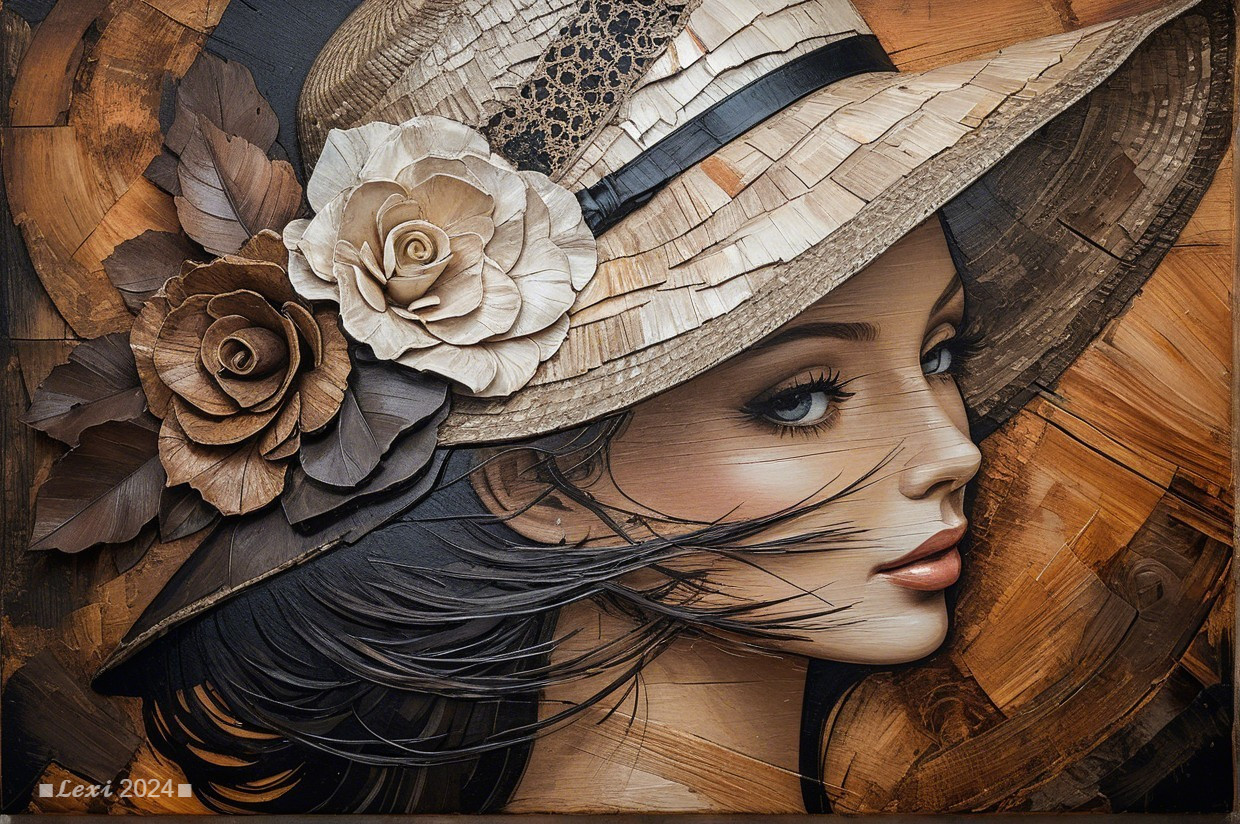 Artwork of a Woman in a Straw Hat with Flowers