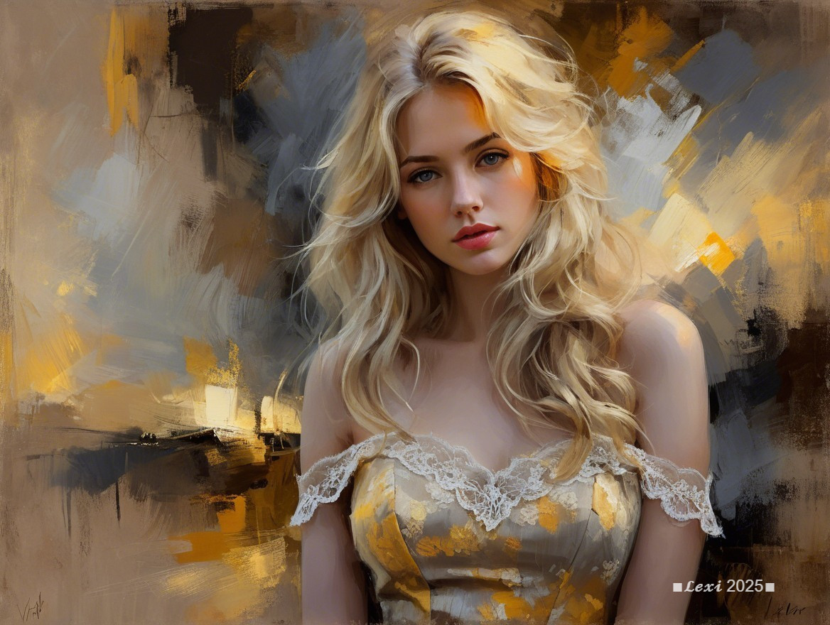 Portrait of a young woman in a lace-trimmed dress