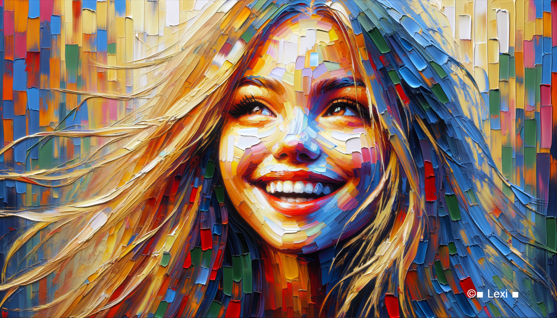 Colorful Portrait of Young Woman with Abstract Background