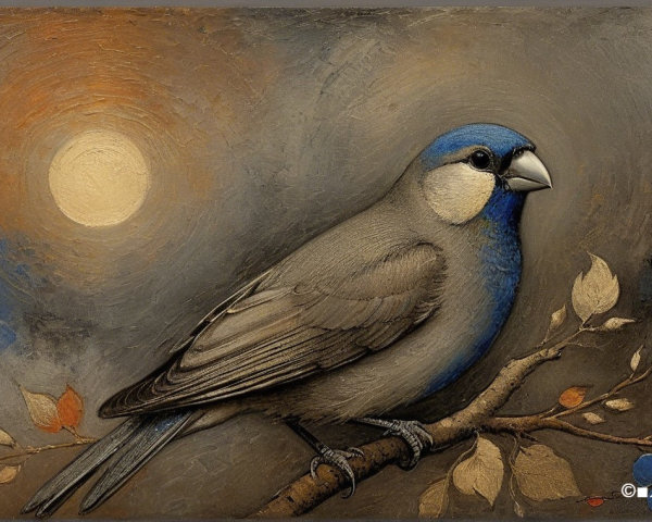 Gray and Blue Bird on Branch with Autumn Leaves