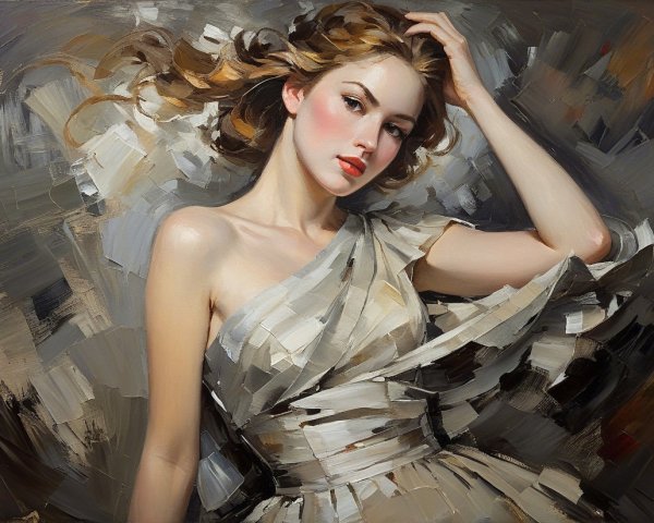 Elegant Portrait of Woman in Off-Shoulder Dress