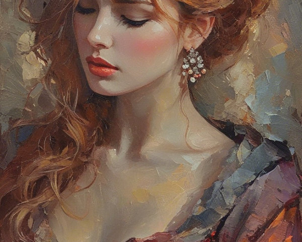Young Woman in Contemplation with Auburn Hair