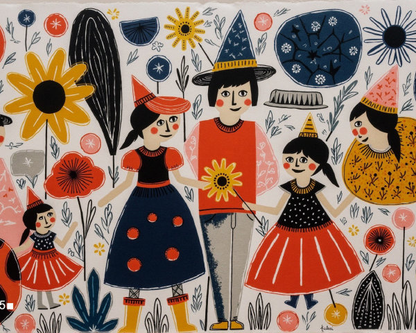 Whimsical Illustration of Colorful Garden Characters