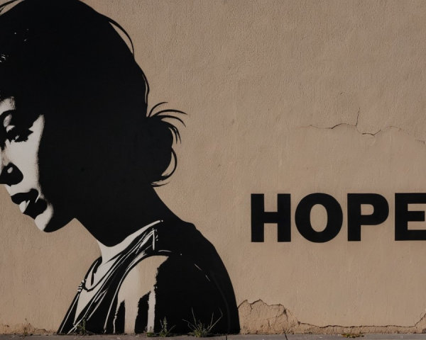 Mural of Woman's Profile with "HOPE" Message