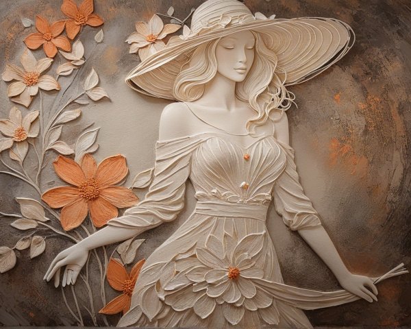 Graceful Woman in Floral Dress with Elegant Details