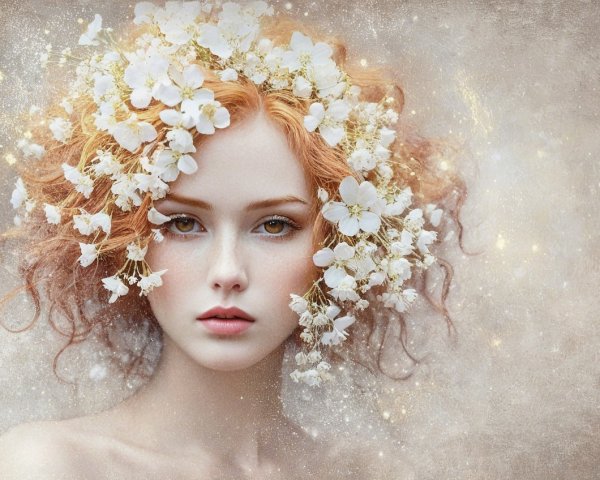 Portrait of a young woman with red hair and flowers
