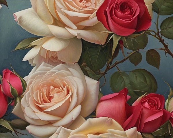 Vibrant Roses in Various Shades on Canvas