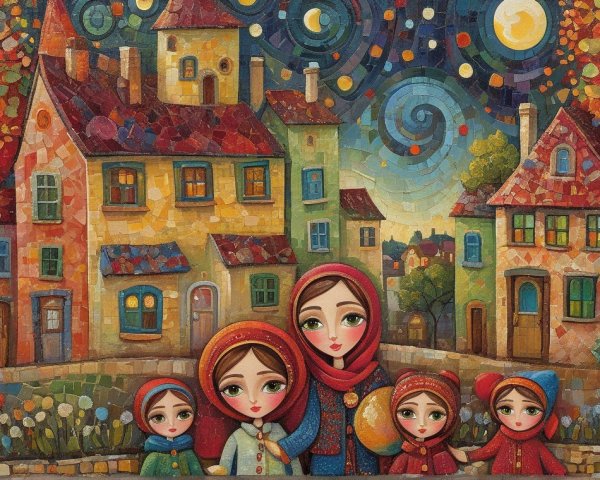Vibrant Scene of Women in Traditional Clothing