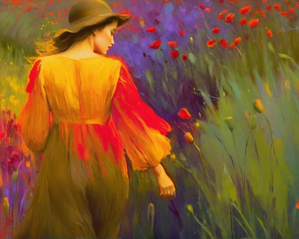 Woman in Vibrant Field of Colorful Wildflowers