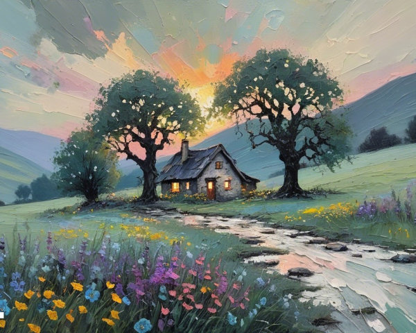 Charming Cottage Surrounded by Trees and Wildflowers