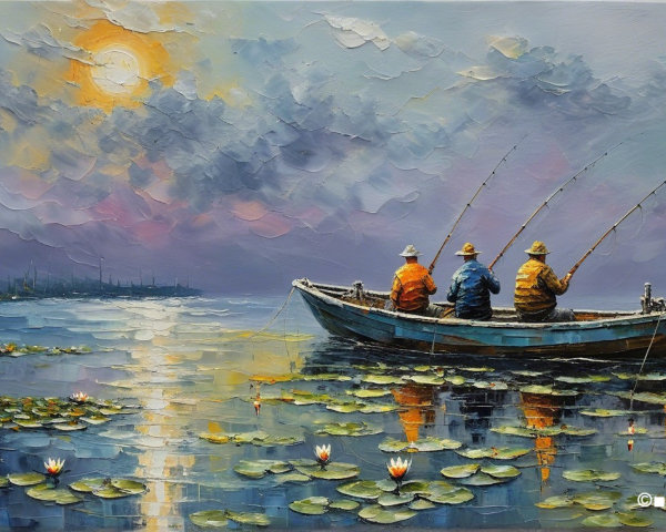 Serene Scene of Fishermen in a Tranquil Landscape