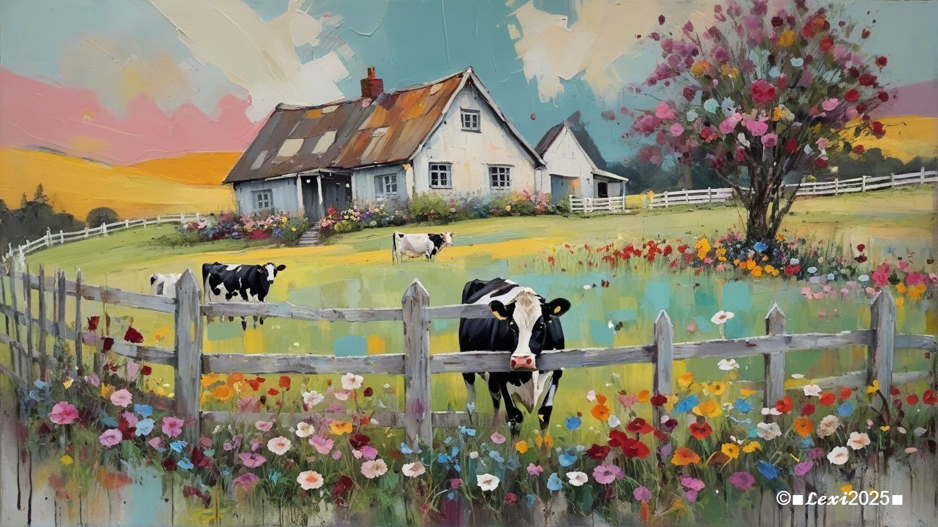 Picturesque Farmhouse in Vibrant Rural Landscape