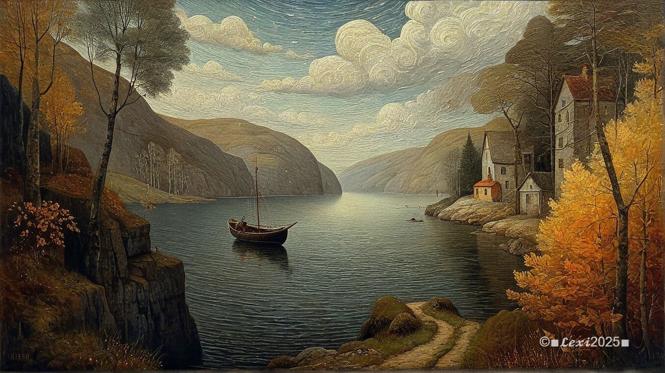 Tranquil Autumn Landscape with Water and Hills
