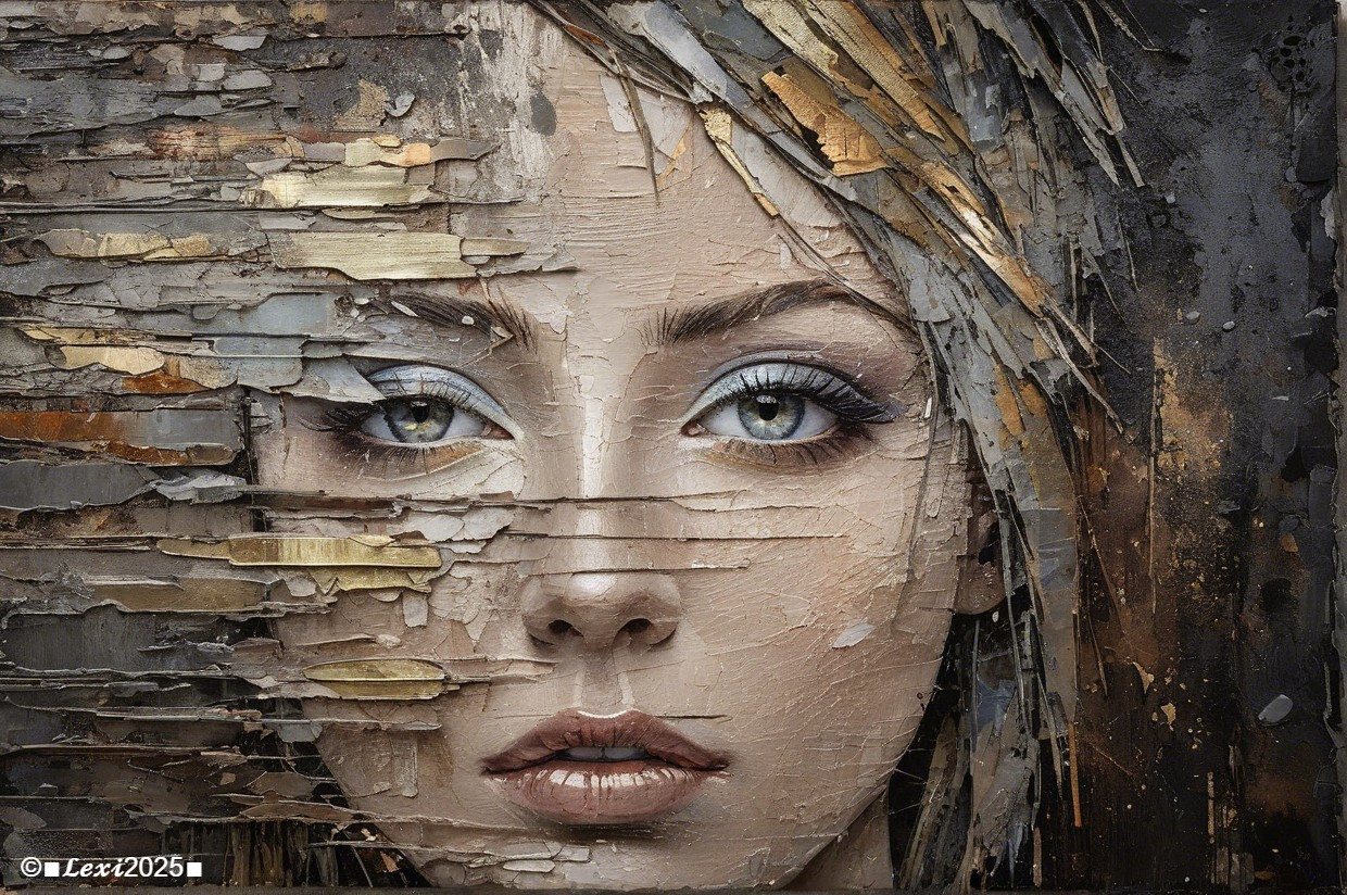 Female Face with Textured Background and Color Layers