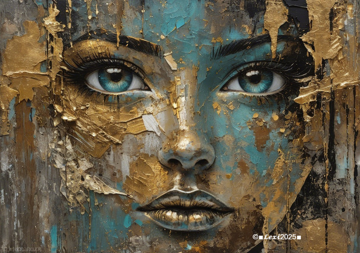 Portrait of a Woman with Blue Eyes and Textured Background